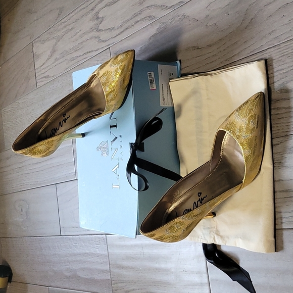 LANVIN Patterned Gold d'orsey Pump heels - Picture 5 of 11